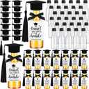 Hushee 50 Sets Mini Graduation Liquor Bottles Bulk with Mini Grad Caps with Tassels and Black Bow Label Grad Wine Shot Bottles for Graduation Party Favors College High School