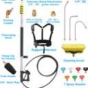 24FT Telescoping Pressure Washer Extension Wand, Power Washer Extension Wand, Solar Panel Cleaner Pole with Turbo Nozzle, Brush Head, 7 Nozzle Tips, 3 Adapters & Harness