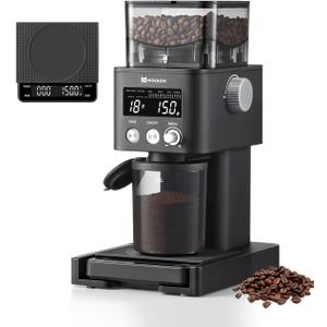 MOKKOM Coffee Grinder with Removable Coffee Scale via Bluetooth Connectivity, Anti-static Conical Burr Coffee Bean Grinder, 31 Precise Settings for Espresso/Drip/Pour Over/Cold Brew/French Press (Matte Black)