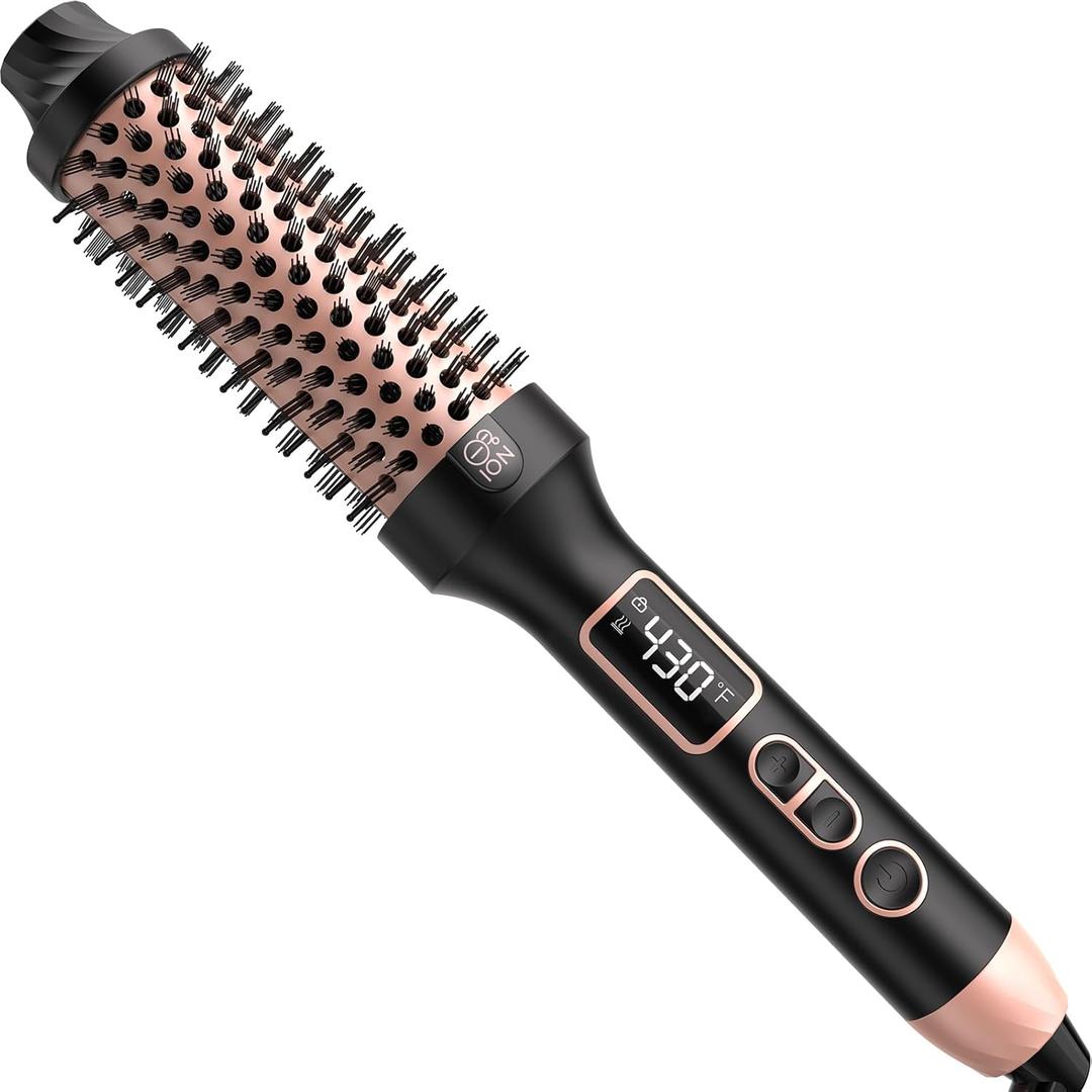 Thermal Brush for Blowout Look, 1.5 inch Heated Round Brush, Curling Iron with 10 Temperature Control, Hot Styler Dual Voltage for Travel, Black Gold