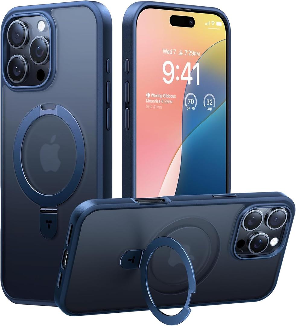 TORRAS Magnetic Ostand for 16 Pro Max Case with Stand, [Military Grade Drop Tested][Compatible with MagSafe] Translucent Slim Back Soft Edge Case for 16 Pro Max 6.9 inch 2024, Blue