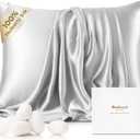 Bedsure 100% Mulberry Silk Pillowcase for Hair and Skin,Light Grey Silk Pillow Case with Hidden Zipper, Gifts for Women Men, King Size Single Pack,20x36 Inches