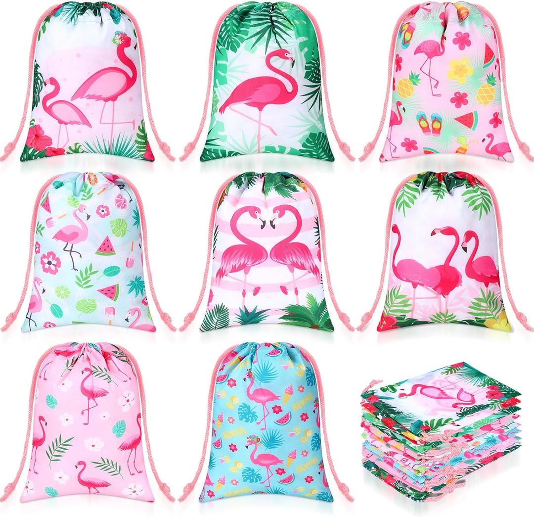 Kajaia 24 Pieces Flamingo Drawstring Gift Bags Hawaiian Party Favor Bags Flamingo Party Candy Treat Bags Tropical Party Goodie Bags for Kids Birthday Party Decorations Beach Party Supplies