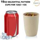 Wrova Wheat Straw Water Cups 16oz with Etched Pattern - Alternative Plastic Drinking Glasses Set of 6 - Unbreakable Tumbler Cups for Kids - Beige