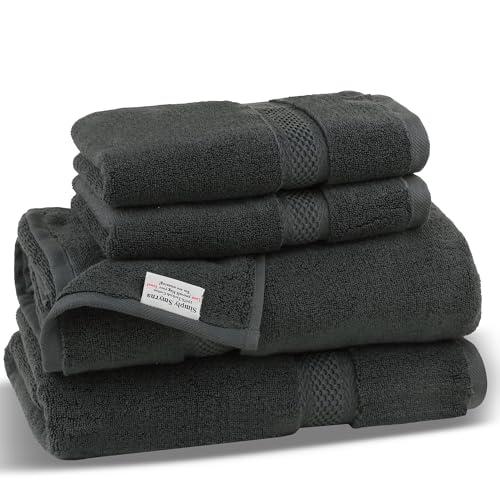 Simply Smyrna 100% Turkish Cotton Zero Twist High Absorbent Super Soft Turkish Bath Towels -Charcoal Grey (Anthracite) - 4pcs Towel Set