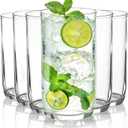 HOMQUEN 14oz Highball Glasses, 6pcs Drinking Glasses, PET Clear Plastic Water Glasses, Beer Glasses, Iced Coffee Glasses, Ideal for Cocktail, Whiskey, Soda, Tea, Water, Gift, 2.75 inches x 5.1 inches