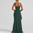 ABYOVRT Women Formal Dresses Sleeveless Bodycon Ruched High Slit Sexy Maxi Dress Cocktail Prom M