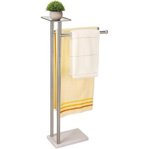Songtec Towel Rack Stand for Bathroom, 2-Tier Towel Holder Stand for Bath Towels Max to 68, Practical Shelf on Top