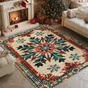 Artoid Mode Moroccan Style Snowflake Christmas Area Rug, Winter Home Decor Low-Profile Non-Slip Washable Large Rug for Living Room Bedroom Farmhouse Dining Room Kids Playroom 5x7 Feet