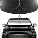 Windshield Sun Shade Umbrella for Chevrolet Suburban/Tahoe 2021-2024, GMC Yukon 2021-2023, Cadillac Escalade 2021-2023. Foldable Umbrella Sunshade with Silver Heat Shield UDS