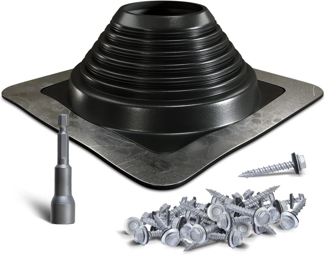 VIVIDA #7 Silicone Metal Roof Pipe Boot, High Temp Flexible Roof Jack Vent Boot for Pipe OD 6" to 11", Screws & Hex Socket Included, Square Base, Black, 1 Pack