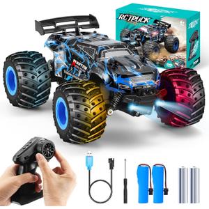 Remote Control Car, 1:18 Rc Cars, All-Terrain RC Truck with LED Light, 20KM/H, Rechargeable, 2WD, 2.4GHz, Sturdy PVC Shell, Remote Control Truck for Boys 4-7 8-12, Beginner (Blue)