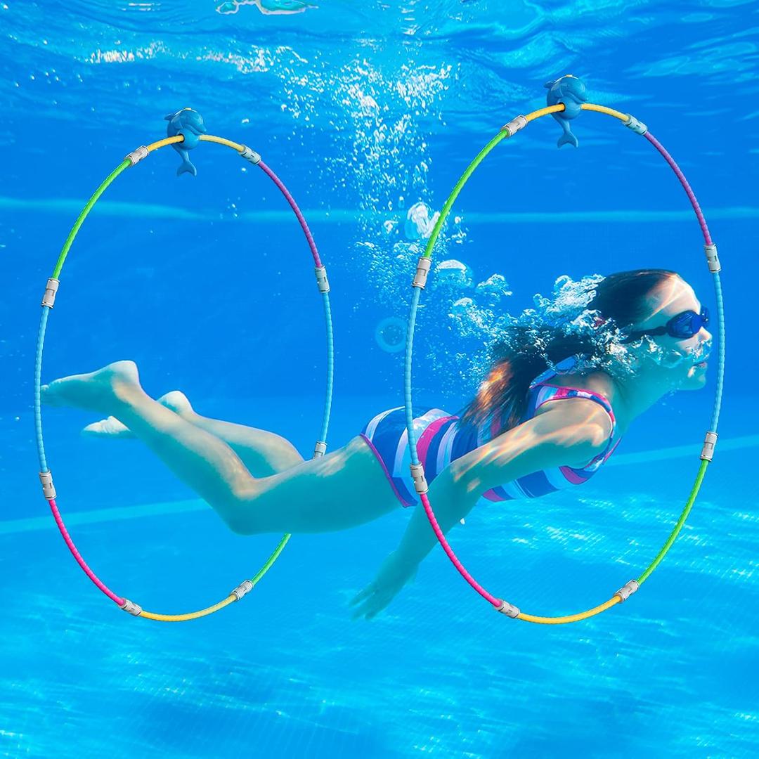 Fun Swimming Pool Toys for Kids - Diving Practice, Swim Thru Rings for Boys/Girls Ages 4-12, 2pack