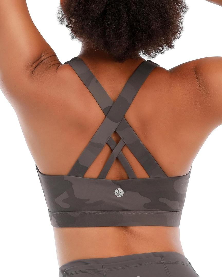 RUNNING GIRL Sports Bras for Women,Padded Strappy Sports Bras Criss-Cross Back Medium Support Sports Bras with Removable Cups (X-Large, A-camouflage Black)