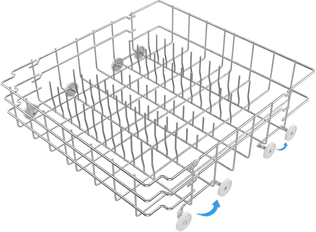 UPGRADED 808602302 Dishwasher Rack Replacement Parts-304 Stainless Steel Compatible with Electrolux Kenmore Frigidaire Dishwasher Lower Rack Assembly with 154174501 Wheels, 154432601 Bottom Dishrack