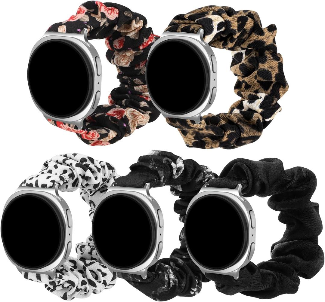 Simpeak 5-Pack Elastic Scrunchie Bands Compatible with Samsung Galaxy Watch 8 40mm 44mm 46mm, Stretchy Bracelet Band for Women Compatible with Samsung Galaxy Watch 8 Classic 46mm (2025) (Dark Series)
