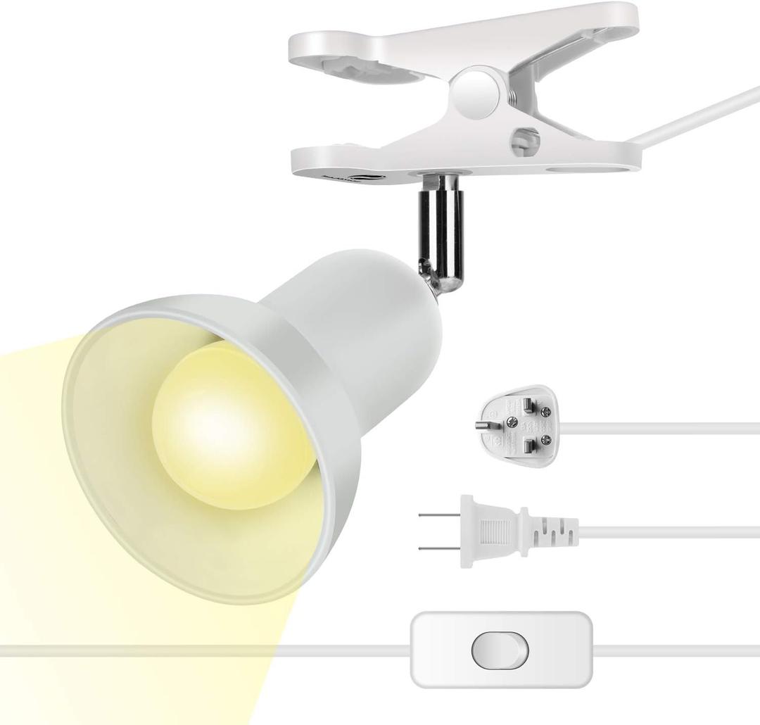 RONG&LAN Clip lamp,360 Rotation Clip on Lamp Portable Book Reading Light,Clamp on Desk/Table/Bunk Bed/Cupboard Home Lighting, (Desk lamp,Seven Colors for Your Choice) (White,2)