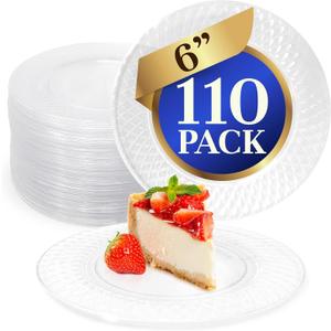 Reli. 110 Pcs Plastic Dessert Plates, Disposable (6 inch, Clear)| Small Plates for Party, Heavy Duty | Hard Plastic Dessert Platter for Cake, Wedding, Birthday, Salad/Appetizer (6")