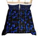 Teen Boy Geometric Bedding Set Black Navy Royal Blue Kids Comforter Cover For Boys Men,Neon Abstract Stereoscopic Check Grid Duvet Cover Square Plaid Bed Set 3D Modern Room Decor, 1 Comforter 70x90 and pillow case 20x30