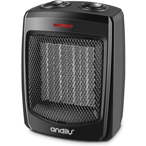 Andily Space Heater Electric Heater for Home and Office Ceramic Small Heater with Thermostat, 750W/1500W (Classics black)