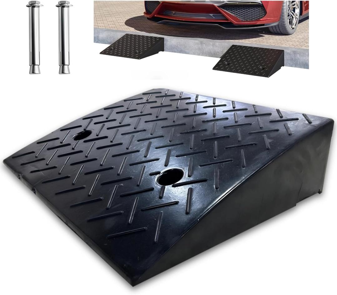 5.5" Rubber Curb Ramps for Driveway, 40000 lbs Heavy Duty Rubber Lawn Mower Ramp for Senior Pet, Scooter, Skateboard, Motorcycle, Bicycle, Low Profile Car, Black,1 PCS (5" Wheel Riser)