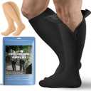 2 Pair Plus Size Closed Toe Compression Socks with Zipper, Compression Stockings for Overweight Women Men 15-20 mmHg (4X-Large, A Black Nude)