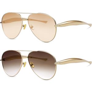 Retro Gold Aviator Sunglasses for Women Men Trendy Oversized Fashion Metal Frame Oval Designer Inspired Dupe Shades