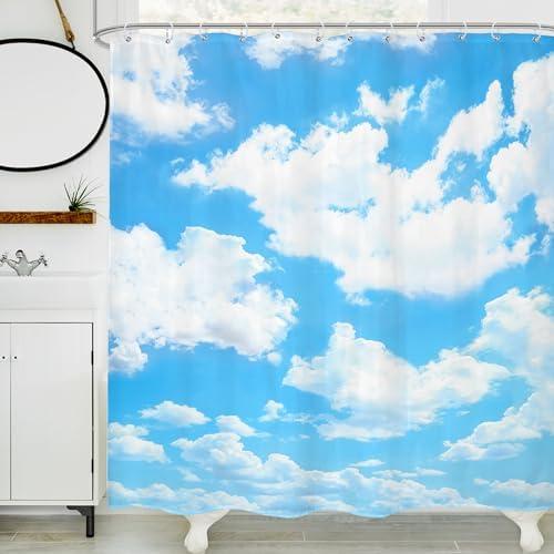 LIGHTINHOME Blue Sky Backdrop Cloud Shower Curtain 72x72 Inch Nature Landscape Scenery Waterproof Fabric Polyester Bathroom Bathtub Decoration