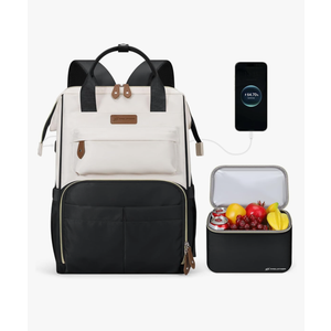 Maelstrom Travel Backpack for Women Men,Laptop Backpack Fits 15.6-17.3 Inch Laptop, Nurse/Work Bag with Insulated Lunch Box (Black-beige)