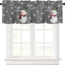 Window Valance Rod Pocket Short Curtain Panels Winter Falling Snowflake and Snowman Kitchen Valances Curtains, Merry Christmas Grey Back Window Treatments Drapes for Living Room Bedroom Decor (54"W x 18"L (Pack of 1))
