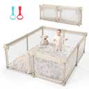 Baby Playpen,79"x59" Foldable Playpen for Babies and Toddlers with Gate,Large Play Pen with Zipper Door,Baby Play Pen Play Area(Khaki)