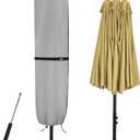 Parasol Cover - 600D Waterproof Outdoor Umbrella for Patio With Sturdy Zipper, Anti-UV Cover Fits for Double-Sided 15 Ft Umbrella (2-Grey)