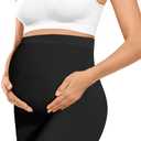 Baby Bump Premium Maternity Shapewear, High Waisted Mid-Thigh Pregnancy Underwear Prevent Chaffing Soft Adominal Support (Large, Black)