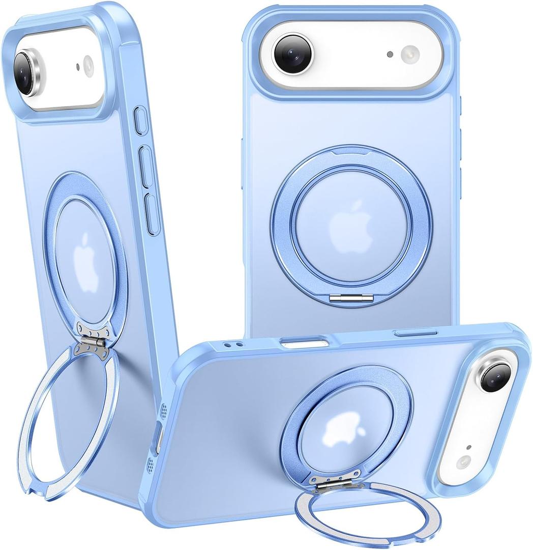 360Magnetic Swivel Ring for iPhone 17 air case, Built-in Metal Stand and Ring Holder, Magsafe Compatible, Military Grade Protection, Shockproof - Light Blue