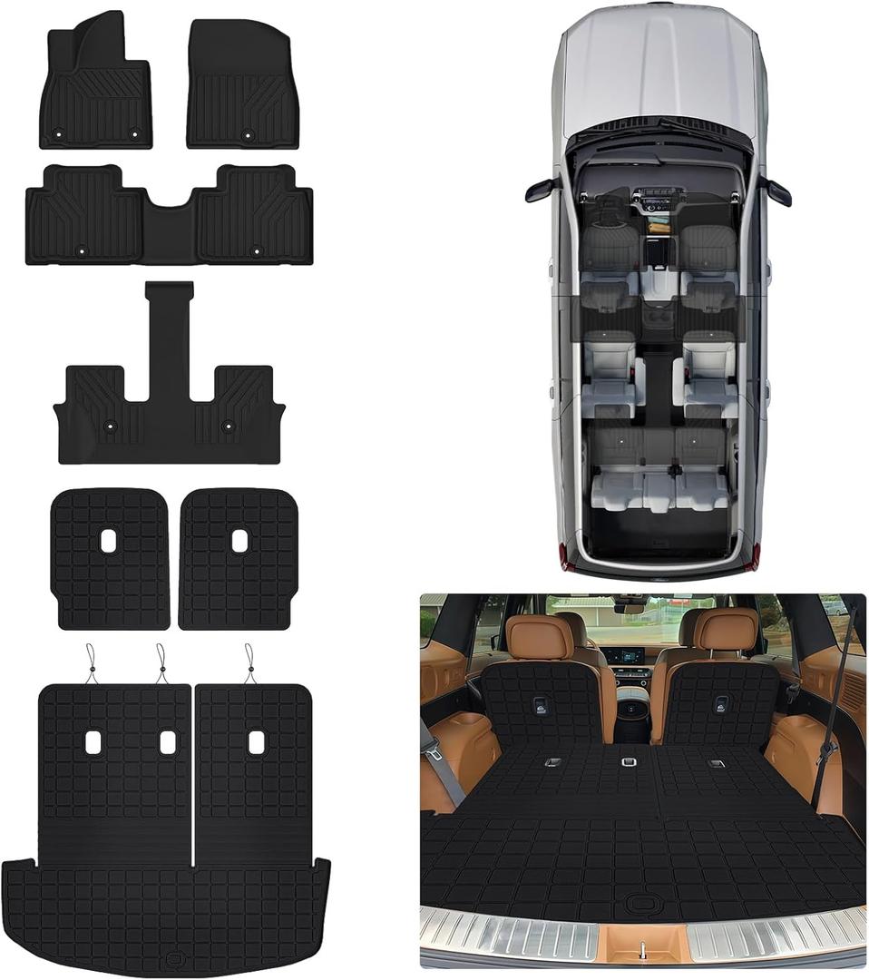 Floor Mats & Cargo Mat for Hyundai Palisade 2026 7 Seats Only Gas, TPE All Weather Car Floor Lines Trunk Mat with Backrest Set & 2nd Backrest Mats for Hyundai Palisade Accessories(Not for SE)