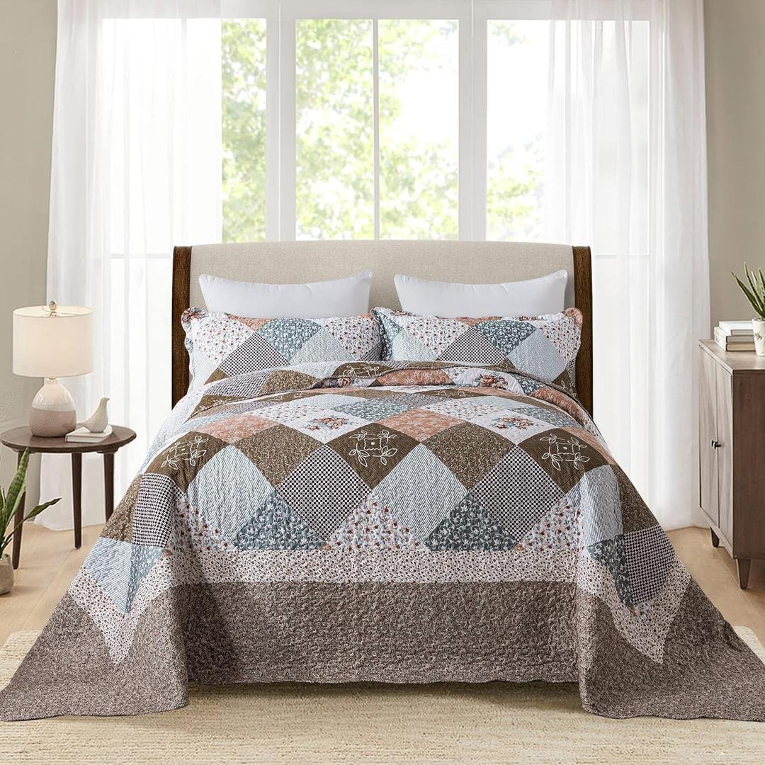 HoneiLife Oversized King Bedspreads 120x120-3 Pcs California King Quilt, Extra Large Quilt Sets All Season Use,Rustic Bedding Sets King Size,Reversible Coverlet Lightweight Microfiber Bed Quilts
