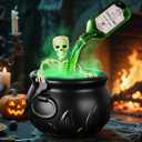 PYOF Halloween Decorations Indoor - Cauldron Halloween Decor with Magic Floating Potion Bottles and Diffuser - Black Plastic Witches Bowl Hocus Pocus Party Decoration for Vintage Home Decor (8"x 5")