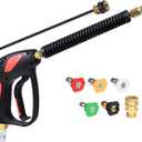 TOOLCY Pressure Washer Gun, Adjustable Power Washer Swivel Gun and Extension Wand, 4000 PSI, 7 GPM, M22-14mm to 3/8" Quick Connection, 5 Nozzle Tips, Fit Most Power Washer