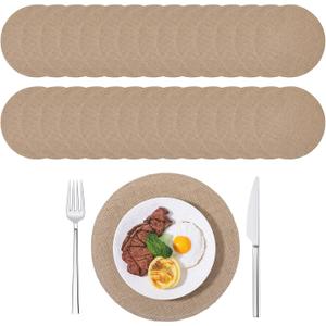 48 Pcs Round Burlap Placemats Bulk, 12 Inch Rustic Farmhouse Burlap Placemats Round Heat Resistant Jute Placemat for Kitchen, Dining, Tables, Wedding, Party