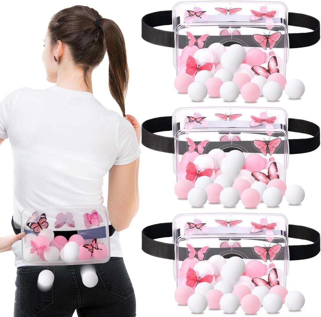 3 Sets Butterfly Baby Shower Swing Shaking Balls Game Novelty Twerk Outdoor Game Includes 3 Plastic Shake Box and 30 Balls with 40 Pcs Pink Butterfly Sticker for Family Large Group Party