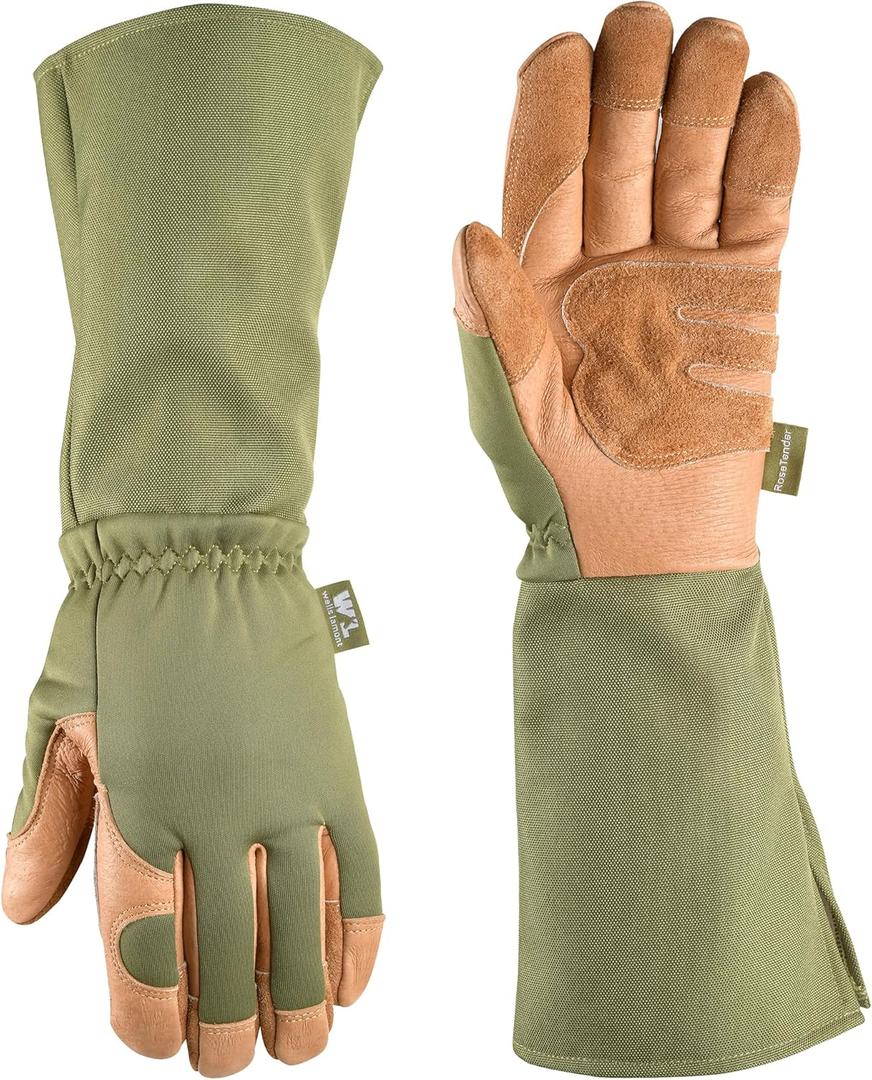 Wells Lamont Rosetender Gardening Gloves for Women  Thorn Proof Garden Gloves, Grain Leather Long Gloves for Pruning & Yard Work, 4129-300, Large (Green)