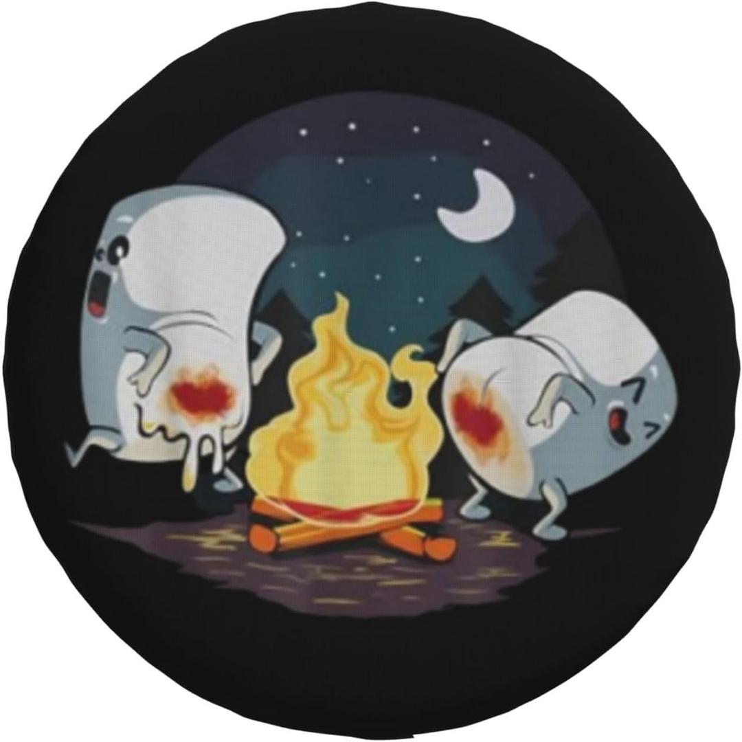 Spare Tire Cover with Marshmallow Campfire Pattern Wheel Protectors Weatherproof Wheel Covers Universal Fit for Truck SUV Rv Travel Camper Trailers Accessories 14inch