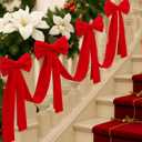 Civaner 16.4 ft Christmas Velvet Bow Garland Staircase Decorations with 6 Pcs 27.5 Inch Large Bow for Stair Railing Fireplace Fence Mantle Holiday Decor Xmas Indoor Outdoor(Red)