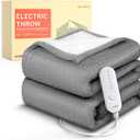 HOMLYNS LuxeHeat Heated Blanket Throw, Soft Flannel Sherpa, Electric Blanket 5 Heat Settings, Fast Heating, Heating Throw Blanket 3 Hours Timer Auto Shut Off, Machine Washable, 50×60 Inches, Grey
