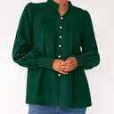 PRETTYGARDEN Fall Lantern Long Sleeve Shirts for Women 2026 Trendy Button Vneck Pullover Henley Tops Dressy Work Blouses (Dark Green,Small) (Green, S)