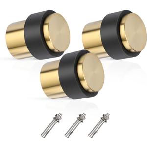 Sumnacon Floor Door Stopper 3 Pack Solid Stainless Steel Door Stop with Rubber Bumper-Safety Floor Mount Doorstop with Screws, Heavy Duty Commercial Industrial Floor Door Stopper, Gold