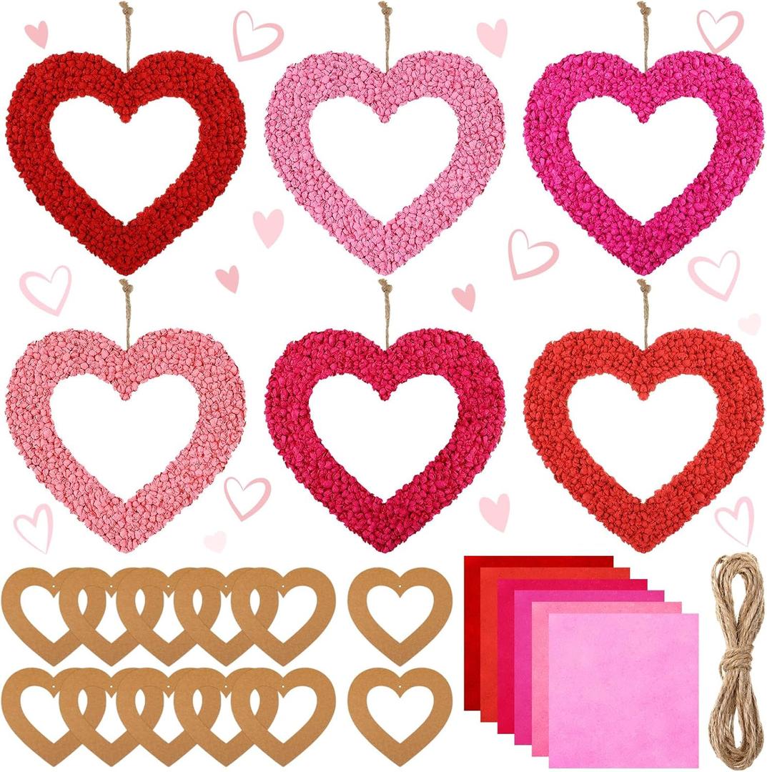 Vercraft 12 Sets Valentine Heart Paper Craft Kits Galentines Hanging Ornaments Heart Shaped Wreath DIY Paper Art Craft Kit for Valentine Gifts Holiday Activities Home Decor(Hollow)