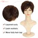 MIMAN Women's Short Brown Pixie Cut Wig Short Layered Hair Wigs with Bangs Fluffy Synthetic Hair Replacement Wig for Women Halloween Costumes Wigs