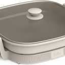 bella Make & Take XL Electric Skillet, Fits-anywhere kitchenware, EverGood Ceramic Coating, Adjustable Temperature & Dishwasher-Safe Tempered Glass Lid, Cast Aluminum Base, 1200 Watt,  14" x 14", Oatmilk