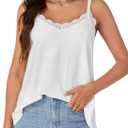 Vrtige Women's Spaghetti Strap Tank Tops Lace Trim V Neck Eyelet Embroidery Sleeveless Cami Top (M)